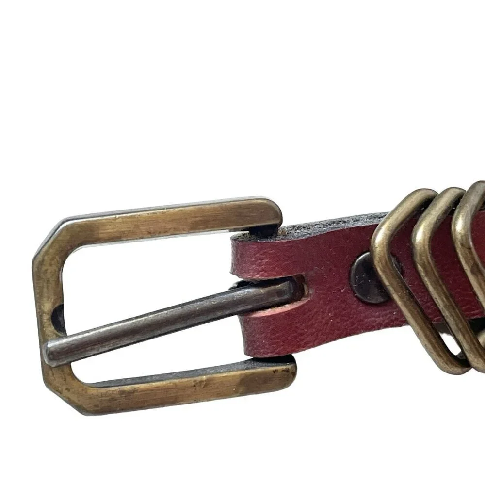 VTG 60s Leather Skinny Belt Brass Buckle Oxblood Color Women’s 33.5” S Academia